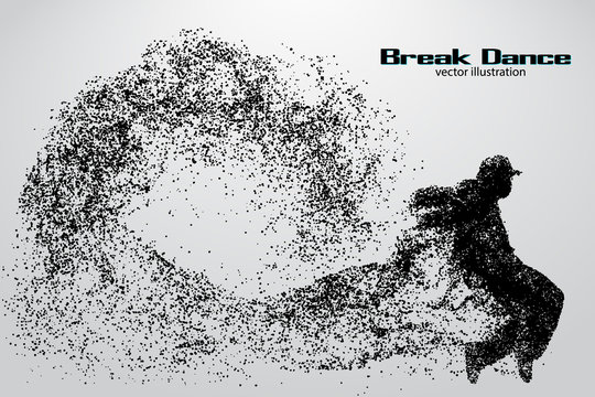 Silhouette of a break dancer from particles.