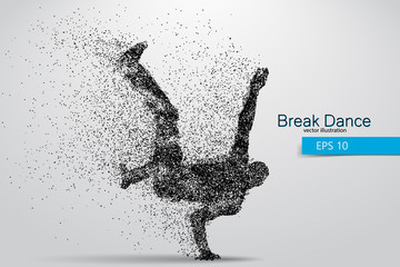 Silhouette of a break dancer from particles. © matrosovv