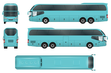 Travel bus vector template. Coach isolated on white background. All elements in groups on separate layers. The ability to easily change the color.