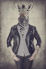 Foto auf Acrylglas Hipster Tiere Zebra in der Kleidung. Konzeptgrafik im Vintage-Stil.