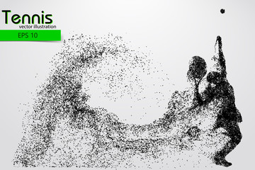 Silhouette of a tennis player from particles.