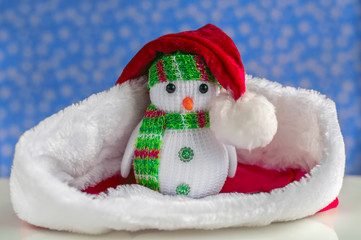 snowman in a hat of Santa Claus