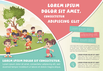 Template for advertising brochure with cute cartoon kids 
