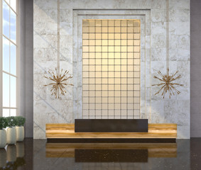 Interior with a reception desk in the style of modern classic. 3d visualization.