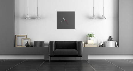 Fototapeta na wymiar Black and white minimalist living room