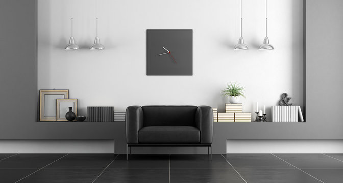Black and white minimalist living room