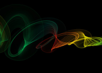 Fototapeta premium abstract colorful wavy smoke flame over black background.