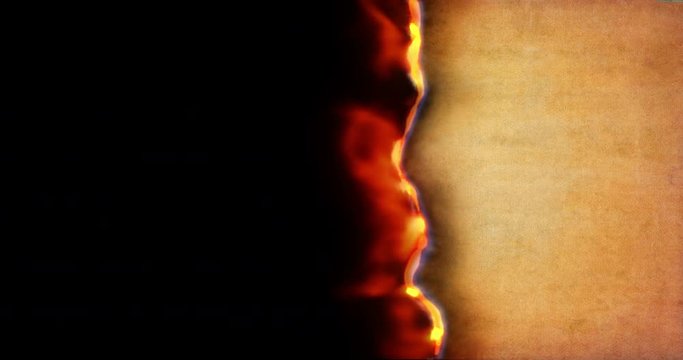 Burning paper camera transition, left to right, 4K, ultra high resolution with alpha mask