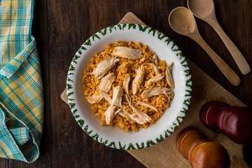 Chicken with bulgur rice.