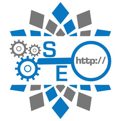 SEO With Gears Magnifying Glass Blue Grey Circular 