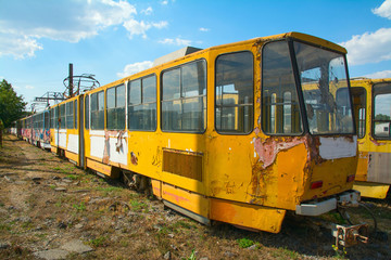 Fototapeta na wymiar old tram on dump