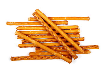 salty cracker pretzel sticks isolated on white background