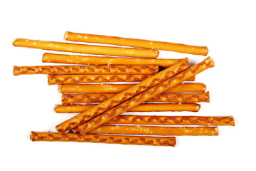 salty cracker pretzel sticks isolated on white background