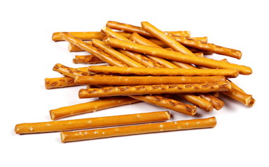 salty cracker pretzel sticks isolated on white background