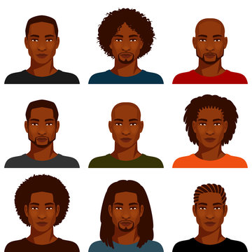 African American men with various hairstyles