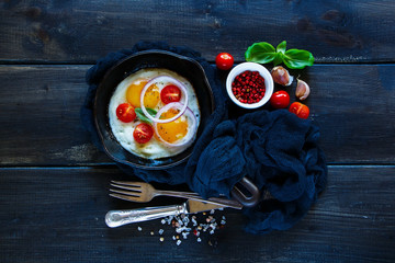 Pan of fried eggs