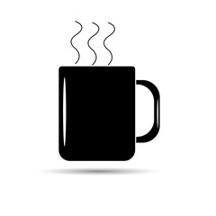 Icon mug of hot tea black on a white background