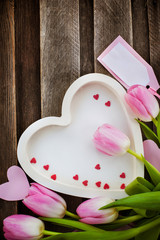 Pink tulips and heart