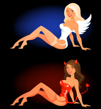 sexy cartoon woman in angel or devil costume