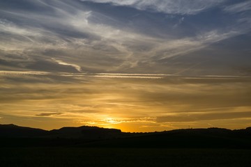 Colorful sunset on meadow. Slovakia