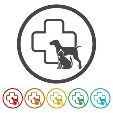 Veterinary icon with medicine symbol set 