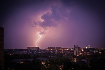 Fototapeta na wymiar Lightning over the city