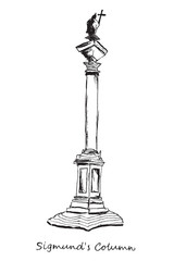 Hand drawn Sigmund's Column in Warsaw on white background