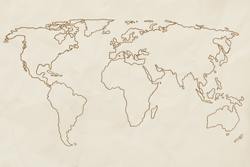 Fototapeta na wymiar World map on vintage paper
