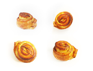 Buns with chocolate sprinkled with sugar. Isolated on white background