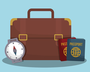 suitcase with travel related icons image vector illustration design 