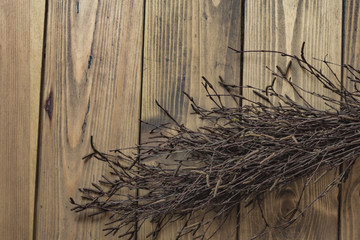 birch bough on wooden background