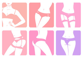 icons with illustrations of woman body in lingerie