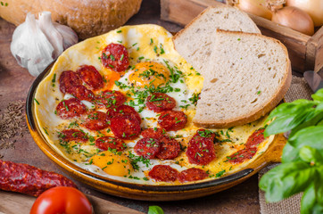 Omelette with chorizo and herbs