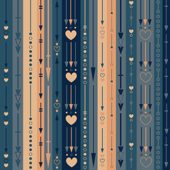 Seamless pattern of the color vertical arrows, hearts and circles