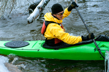 winter kayaking on the river in Ukraine 07