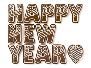 Happy new year gingerbread sign. 3D