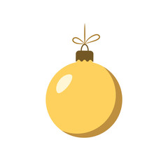 Christmas tree gold ball with bow. Golden bauble decoration, isolated on white background. Symbol of Happy New Year, Xmas holiday celebration, winter. Flat design for card. Vector illustration