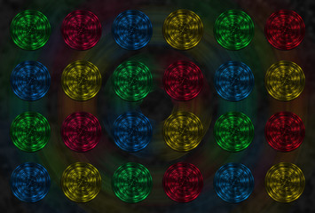 Multicolor fractal background with crossing circles and ovals. disco lights on black background