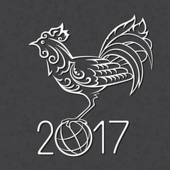 Vector black and white illustration of rooster, symbol 2017 Chinese calendar. Art sketch cock.