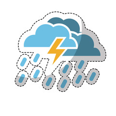sticker of cloud and bolt weather  icon over white background. colorful design. vector illustration