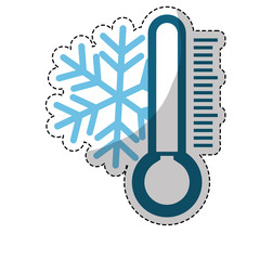 sticker of winter snowflake and thermometer icon over white background. colorful design. vector illustration