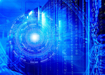 futuristic techno design on background of fantastic supercomputer data center