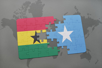 puzzle with the national flag of ghana and somalia on a world map