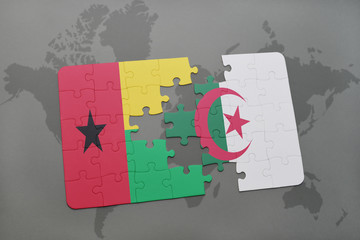 puzzle with the national flag of guinea bissau and algeria on a world map