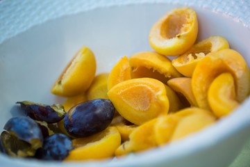 Close-up of apricot and seeds
