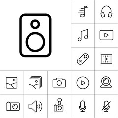 thin line speaker icon on white background, multimedia icons set