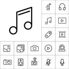 thin line music note icon on white background, multimedia icons