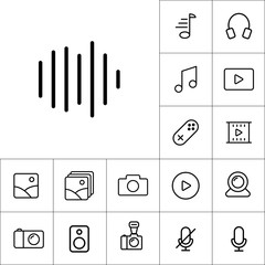 thin line sound wave icon on white background, multimedia icons