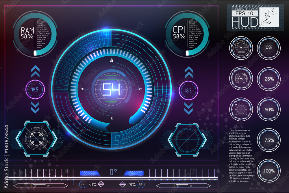 Poster hud background outer space. infographic elements.digital data, business abstract background. infogra