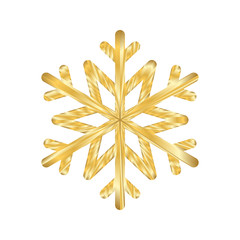 Gold Christmas snowflake icon. Golden silhouette snow flake sign isolated on white background. Elegant design for card, decoration. Symbol winter, New Year holiday celebration Vector illustration